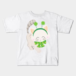 Saint Patrick's Day, Cute Cat, Lucky Clovers Kids T-Shirt